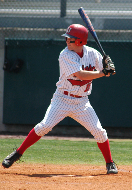 Junior outfielder Kyle Yates takes his stride during an at bat in a game versus Cumberland at Union's Fesmire Field. - Photo by Steven Aldridge