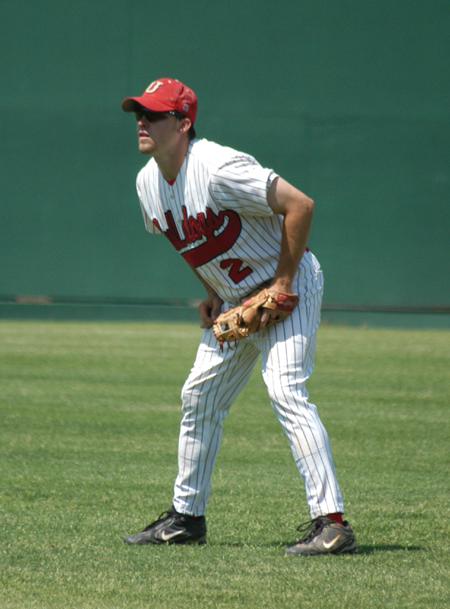 Senior right fielder Jeffrey Jackson gets in his defensive position during a weekend series versus Cumberland at Union's Fesmire Field. - Photo by Steven Aldridge
