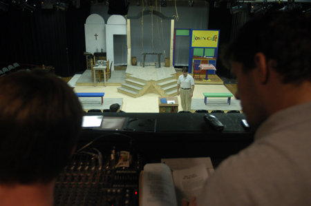 Sound and lighting technicians play their roles during rehearsals of <i>Lilies of the Field</i> - Photo by Justin Veneman