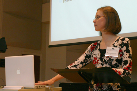 Music major Laura Higgins spoke on the Islamic influence on Javanese music during the Scholarship Symposium. - Photo by Stephanie Schroeder