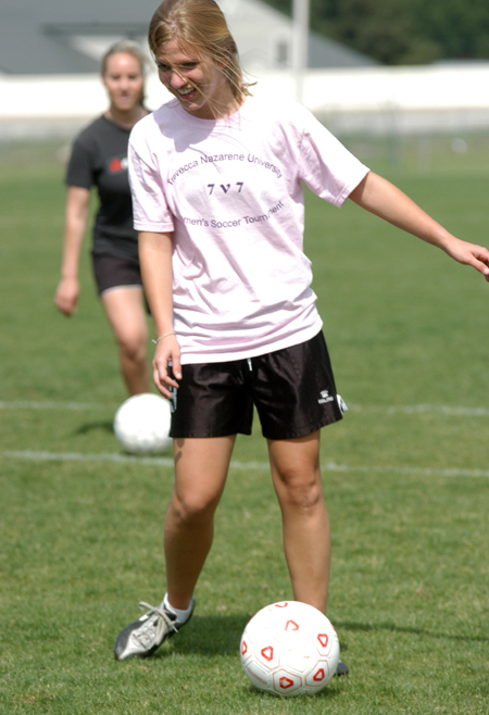 Emily Rawls warms up before a Union women's soccer spring practice. - Photo by Heather Phillips