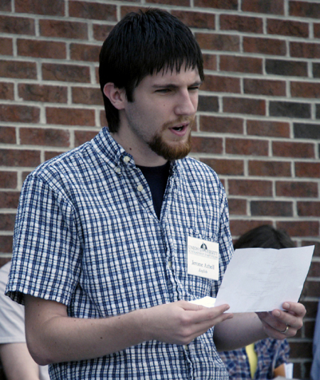 Jerome Azbell presents a creative writing piece during the Scholarship Symposium. - Photo by Stephanny Rodriguez