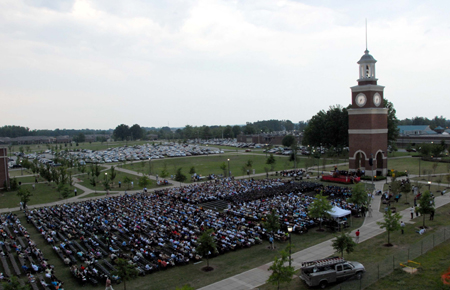 Graduates gathered on the Great Lawn for the spring graduation ceremony. This photo was taken from White Hall, the new science building that is in the process of being built. - Photo by Morris Abernathy
