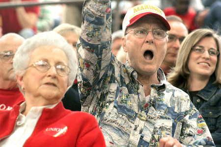 Union boosters cheer on the Bulldogs and Lady Bulldogs at Union's Fred DeLay Gymnasium. - Photo by Kyle Kurlick