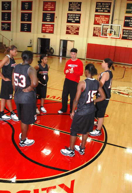 Head coach Mark Campbell gives instructions to his players during practice. - Photo by Brad Moore