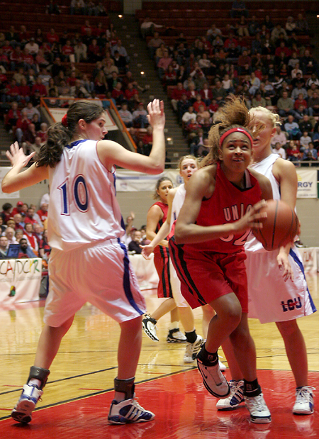 Natanya Smith goes up for a shot in Union's championship game win over Lubbock Christian University. - Photo by Steven Aldridge
