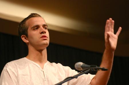 To help students be better informed about GO Trips, Senior Landon Preston talked during chapel about his trip to India. - Photo by Stephanie Schroeder