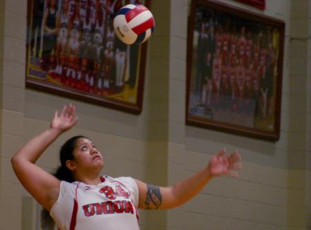 Senior Monica Schirmer serves the ball during a game against Williams Baptist College, Ark. Oct. 17. The women won the match 3-0 (30-17, 32-30, 30-32). Schirmer had two aces in the match. - Photo by Stephanie Schroeder