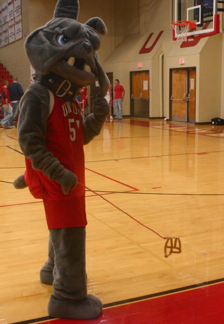 Buster the Bulldog takes his invisible dog for a walk during Bulldog Madness. - Photo by Stephanie Schroeder