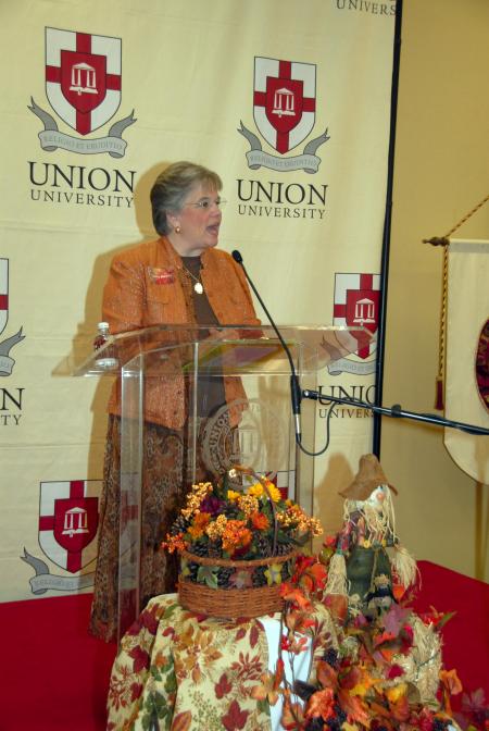 Union Auxiliary President Lanese Dockery addresses the members and guests at the Fall Luncheon. - Photo by Morris Abernathy