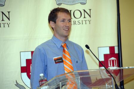 Scholarship recipient Derek Carson expresses thanks for the members of the Union Auxiliary. - Photo by Morris Abernathy