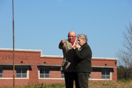 Members of the Class of 1957 reminisce during a tour of the old Union campus during their 50-year reunion at Homecoming. - Photo by Morris Abernathy