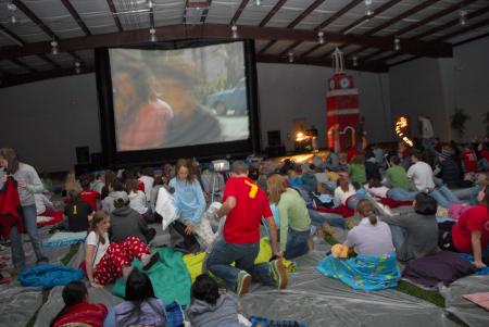 Students piled into the Fesmire Field House for a drive-in movie during Homecoming. - Photo by Morris Abernathy