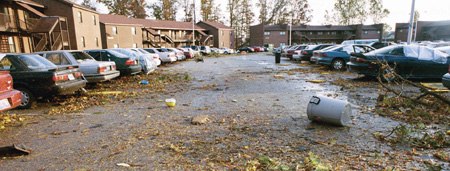 <i>I thought the damage was worse than what was described to me,</i> said freshman Chris Arnold, Christian ethics major, on his reaction after he returned to campus. - Photo by Kristen Hiller