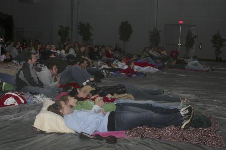 Students enjoy the drive-in movie in the Fesmire Field House during Homecoming. - Photo by Stephanie Schroeder