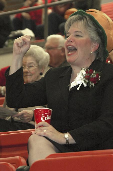First Lady Lanese Dockery cheers on the Lady Bulldogs during the homecoming basketball game against St. Gregory's University, Okla. - Photo by Matthew Diggs