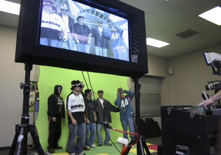 Matthew Kingsley, Aaron Gilbert, Jonathan Davenport, Nathan Williams, Nathan Cobb and Jared Nolen make a music video held in the Student Lounge during Frost Fest put on by SAC. - Photo by Stephanie Schroeder