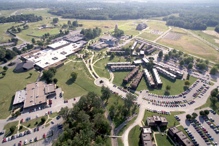 Aerial shot of campus from the northeast - Photo by Jim Veneman