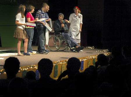 New students compete for prizes during the SAC game show hosted by Kieler Henry and Bekah Bothwell. - Photo by Matthew Diggs