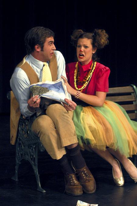 Sophomore Kieler Henry, DMS major, and Freshman Tara Daniel, nursing major, practice for the student directed one act <em>What did you say what for?</em> directed by Jill Casey.    - Photo by Heather Phillips