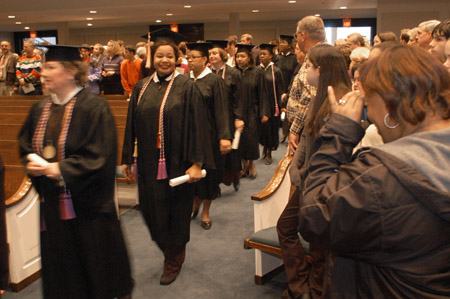 Graduates file into West Jackson Baptist Church for Union's December graduation ceremony. - Photo by Jim Veneman