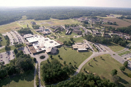 Aerial shot of campus from the east - Photo by Jim Veneman