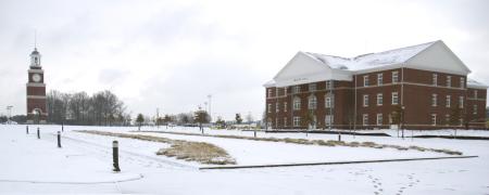 Miller Tower and White Hall on a snow day.  - Photo by Matthew Diggs