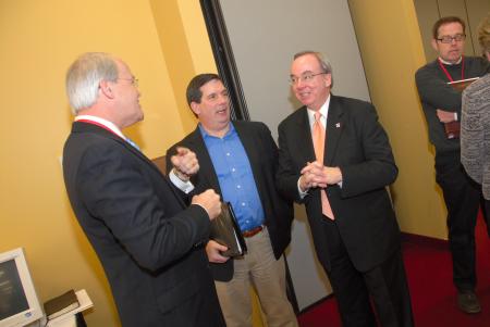 President Dockery (right) fellowshipped with Frank Page (left), SBC president, and Thom Rainer (center), LifeWay president, during Union's second Baptist Identity Conference. - Photo by Morris Abernathy