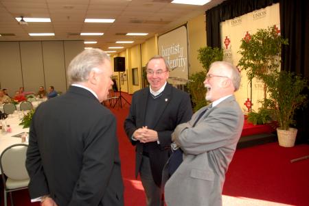 President Dockery (center) fellowshipped with Paige Patterson (left) and Timothy George (right) during Union's second Baptist Identity Conference. - Photo by Morris Abernathy
