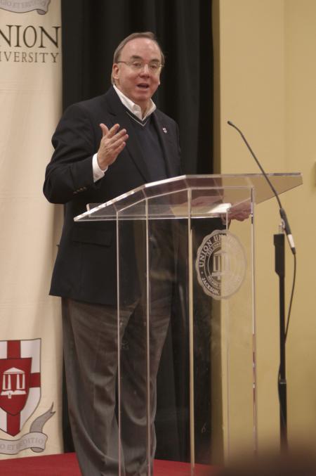 President Dockery made some closing remarks during the First Annual Black History Month Program. - Photo by Wayne Holmes