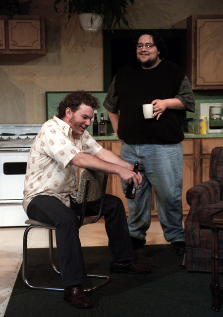 Alum Jeremy Young and student James Nolen share the stage during <i>True West</i>, a Sam Shepherd play directed by Graham Hillard. - Photo by Jim Veneman