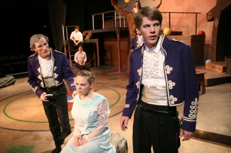 Kip Arrowood as Gonzalo, Julie Palmer as Alisha and Lukas Burke as Sebastian in the theatre's production of <em>The Tempest</em>. - Photo by Kyle Kurlick