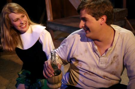 Rachael Kapavik as Trincula and Tyler Whetstone as Stephano in the theatre's production of <em>The Tempest</em>. - Photo by Kyle Kurlick