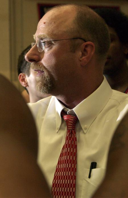 Coach Ralph Turner prepares to hit the floor with his team to battle Cumberland University. - Photo by Beth Spain