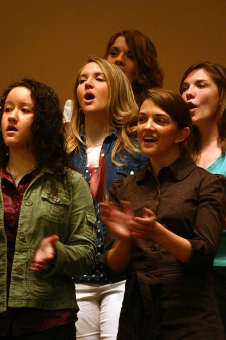 The University Singers sing <em>Praise His Holy Name</em> during chapel. - Photo by Stephanie Schroeder