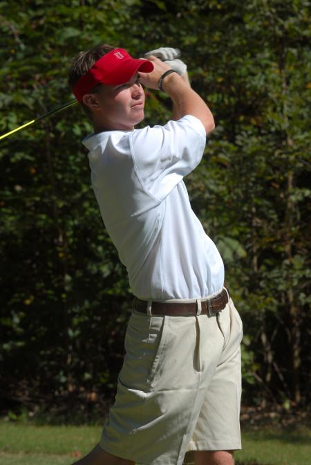 Drew Cannon watches one of his shots during the Union Invitational at Falcon Ridge Golf Club. - Photo by Morris Abernathy