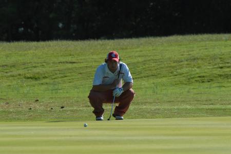 Colton Seagers eyes his put during the Union Invitational at Falcon Ridge Golf Club.
 - Photo by Morris Abernathy