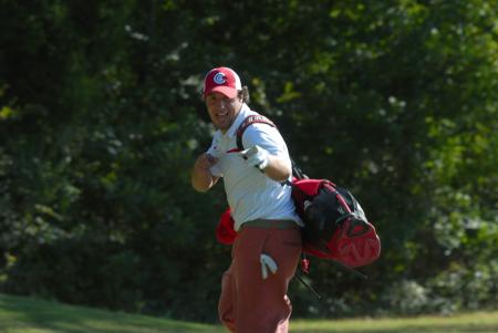 Coleton Seagers reacts after finishing a hole during the Union Invitational at Falcon Ridge Golf Club. - Photo by Morris Abernathy