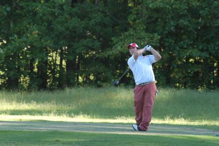 Coleton Seagers watches one of his drives during the Union Invitational at Falcon Ridge Golf Club. - Photo by Morris Abernathy