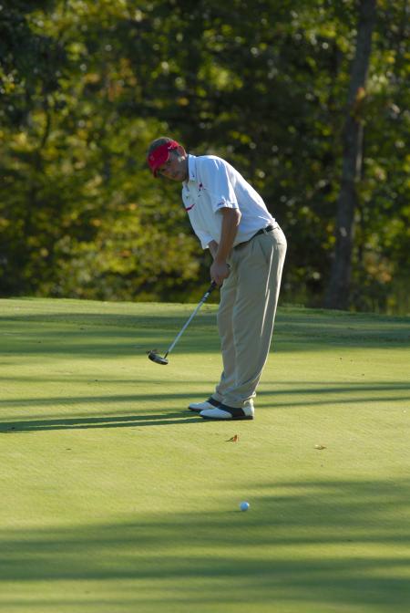Gary Glapa watches one his puts during the Union Invitational at Falcon Ridge Golf Club. - Photo by Morris Abernathy