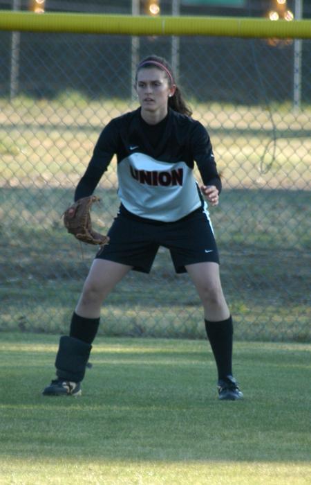 Michelle Albonetti stands ready in right field. - Photo by Steven Aldridge