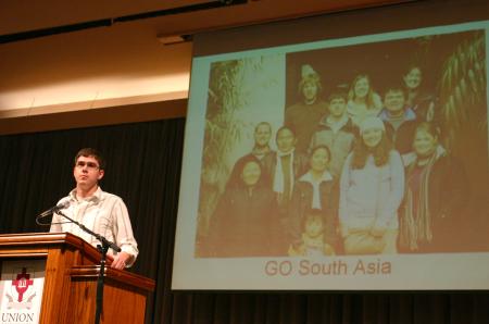Nathan Sing talks about his GO Trip to South Asia during chapel. - Photo by Stephanie Schroeder