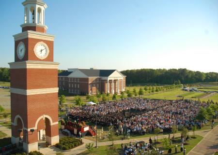 Spring 2007 graduation ceremonies took place on the Great Lawn in the shadow of newly completed White Hall.  - Photo by Matthew Diggs
