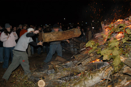 <i>Tornado Bonfire:</i> The Union community gathered on the Tuesday night after the tornado to celebrate their safety and to get rid of some tornado-downed trees. - Photo by Jim Veneman