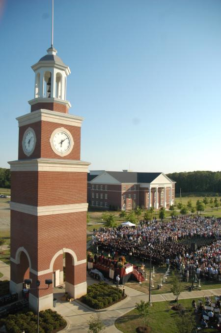 Spring 2007 graduation ceremonies took place on the Great Lawn in the shadow of newly completed White Hall.  - Photo by Matthew Diggs