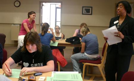 Jacqueline Taylor, director of career services, gives instructions on a personality test the Rising Senior students completed.   - Photo by Stephanie Schroeder