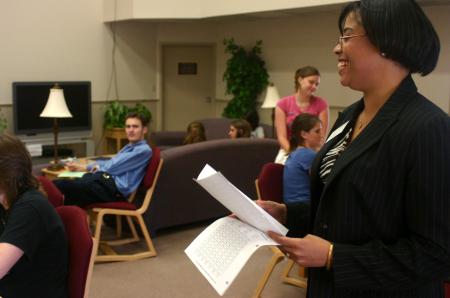Jacqueline Taylor, director of career services, gives instructions on a personality test the Rising Senior students completed.  - Photo by Stephanie Schroeder