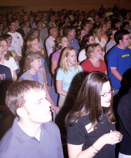 Freshman worship with their parents during the New Student Orientation worship service. - Photo by Justin Veneman