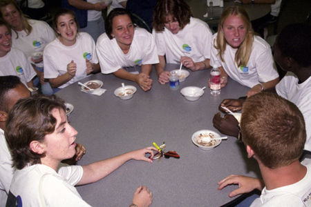 Freshmen get acquainted at the annual ice cream social during New Student Orientation. - Photo by Janelle Sou