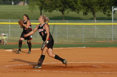 Amy Chatham completes her delivery during a softball game at Union's Fesmire Field. - Photo by Steven Aldridge